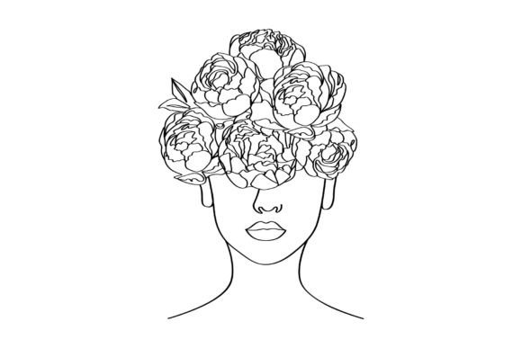 Elegance in Line: The Allure of Women Decorative Head with Peony Flowers