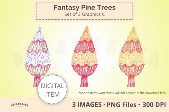 Fantasy Pine Trees Decorative Clip Art: A Whimsical Touch