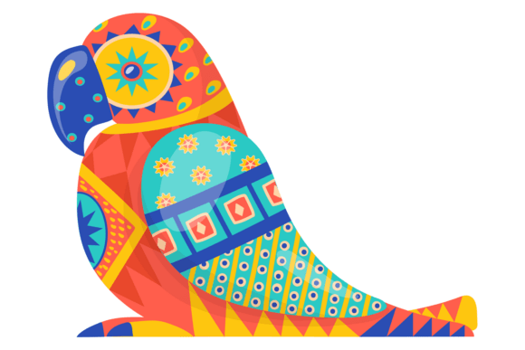 Folk Bird Ornate Figure: A Patterned Parrot for Bold Branding
