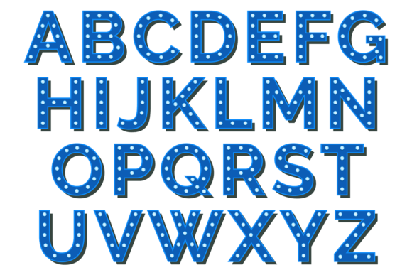Retro Bulb Lamp Alphabet: A Decorative Blue Typeface